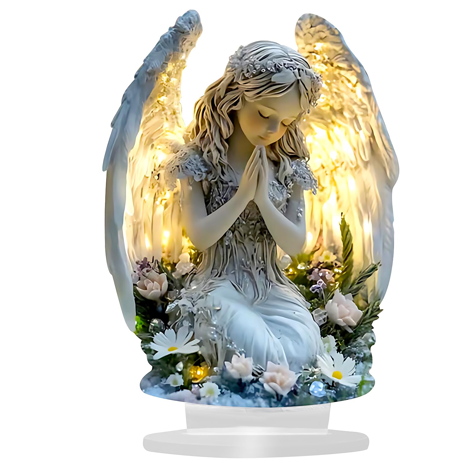 Angel Girl Ornament, 2D Acrylic Guardian Angel with Plane Angel Wings, Acrylic Desktop Tabletop, Angel Ornament for Bedroom Living Room Study Room Office Home Decoration, Christmas Birthday Present