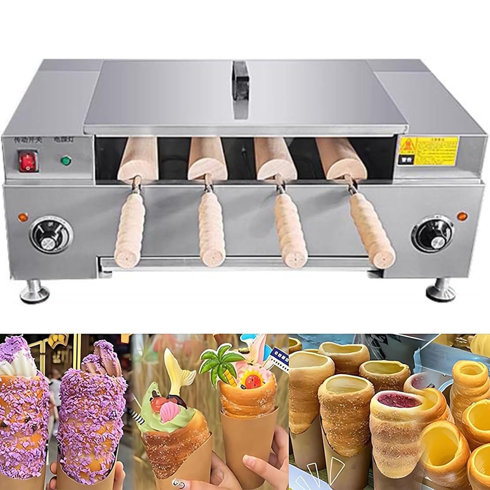 HaiZethonic 3000w Chimney Cake Maker Oven,Stainless Steel Electric Ice Cream Cone Cake Roll Grill Machine,Adjustable Temperature,Digitaldisplay,For Toast, Waffles, And Bread Rolls Knobtype