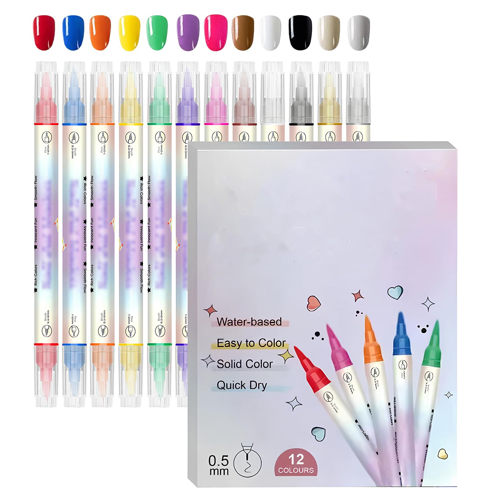 Matite per unghie per unghie, 12 colori 3D, set di penne per unghie per bambini, senza UV, ad asciugatura rapida, per nail art, accessori per la progettazione delle unghie