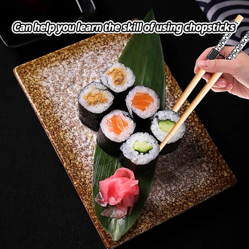 Miniatura 3 de 5 pares de palillos de entrenamiento reutilizables para principiantes y aprendices, juego de palillos de bambú japoneses y soporte, aptos para