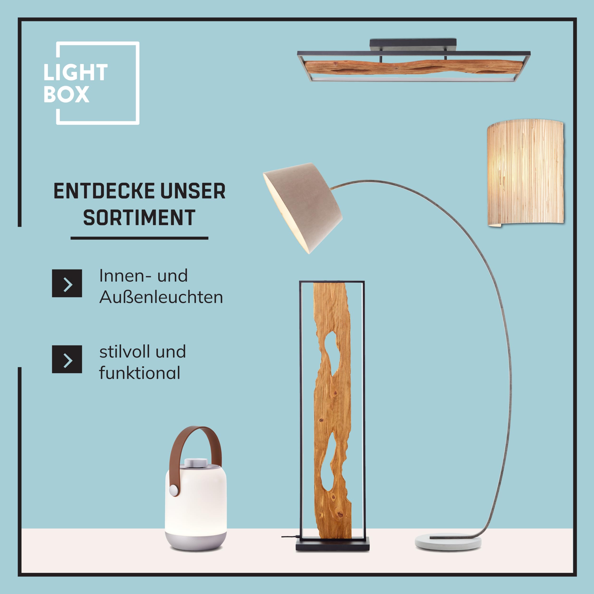 Lightbox LED Stehlampe schwarz - Stehleuchte Holz 120 cm mit Fußschalter - Standlampe Wohnzimmer warmweiß 3000K - 2300 lm inkl. LED