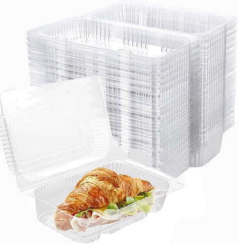 Paquete de 100 recipientes de alimentos transparentes con bisagras, recipientes para llevar con tapas transparentes, recipientes para tartas,