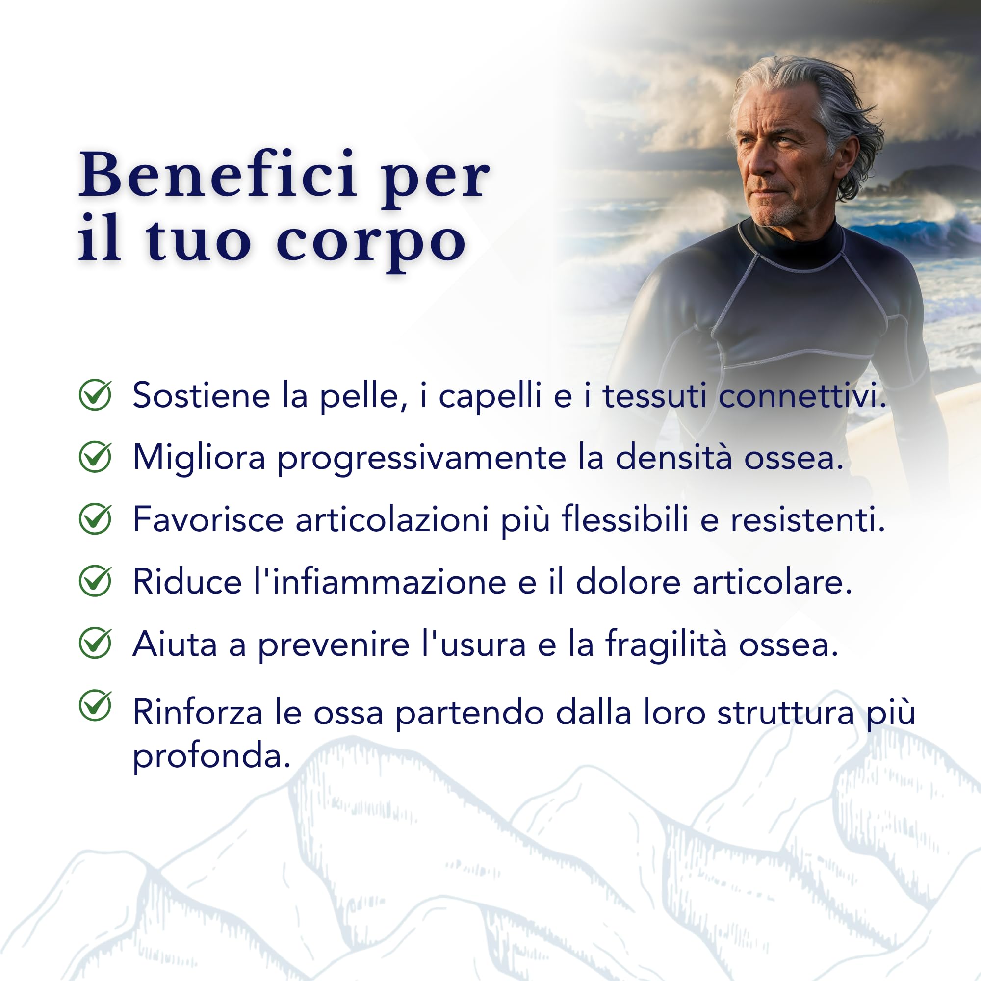 Collagene Marino con Acido Ialuronico, Magnesio Chelato, MSM, Silicio, Vitamina D3 e K2 - SmartAbsorb™ | per pelle, ossa e articolazioni | 28 bustine giornaliere