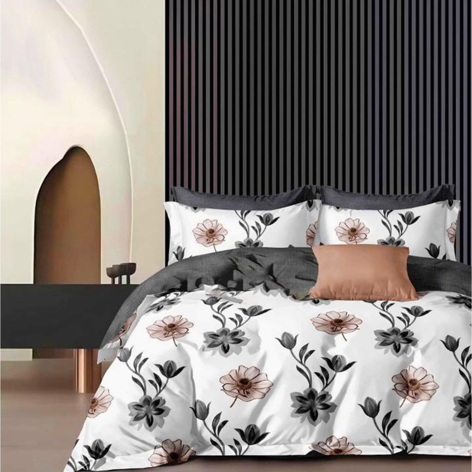 MOONCEE6 PCs King Size Bed Sheet Set Duvet Cover 220x240 With 4 Pillow Covers, High Cotton Blend Quality 6pcs King Bedding Set With Duvet Cover King Size- King (MNC7)