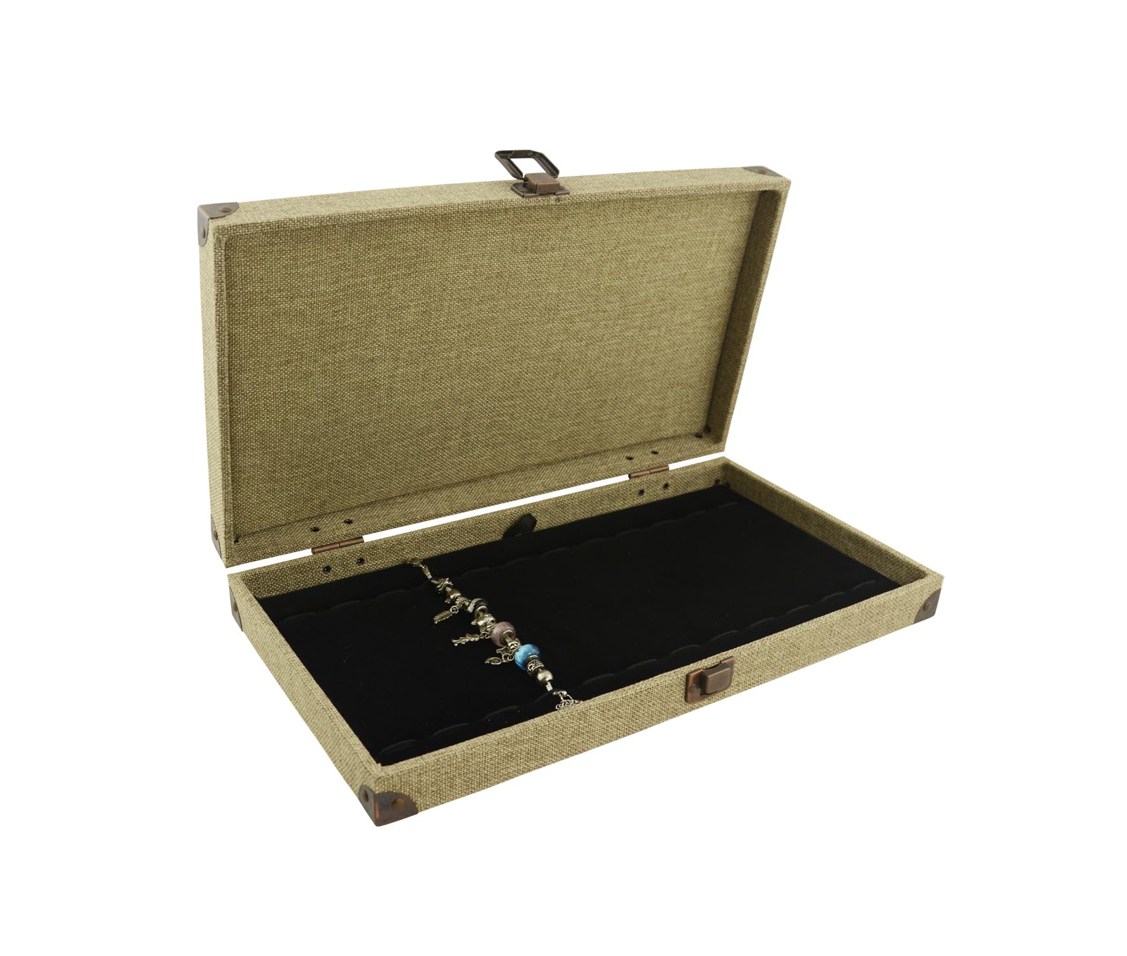 Box Displays Drewniane etui do przechowywania biżuterii z juty z pierścionkiem Chocie of Jewellers, kolczykiem, klejnotem, wkładką do spinki do mankietów (taca z 12 przeszytymi sznurkami, bransoletka