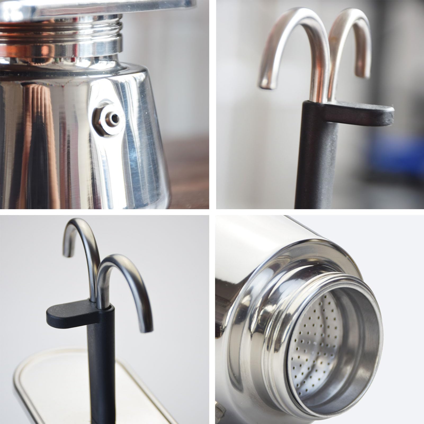SEAFRONT Cafetera Moka de Doble Cabezal, Cafetera de Acero Inoxidable, Minicafetera de 2 Tazas para café de Conducto Italiano DIY, Juego Mini 100ML Express Moka con Cafetera DIY