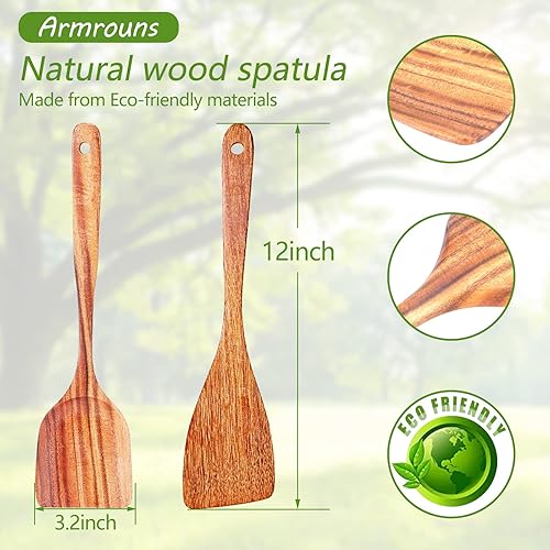 Miniatura 2 de Juego de 2 espátulas de madera para cocinar, utensilios de cocina de madera natural (15.6 pulgadas)