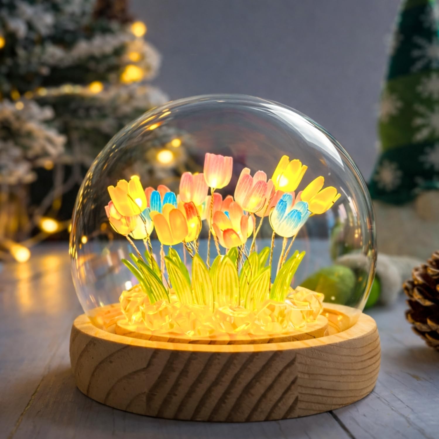 One94Store Multi-Color Tulip LED Night Lamp | Glass Decorative Light with 10 Artificial Flowers for Bedroom, Home Decor, Living Room & Special Occasions (8 cm)-image-24