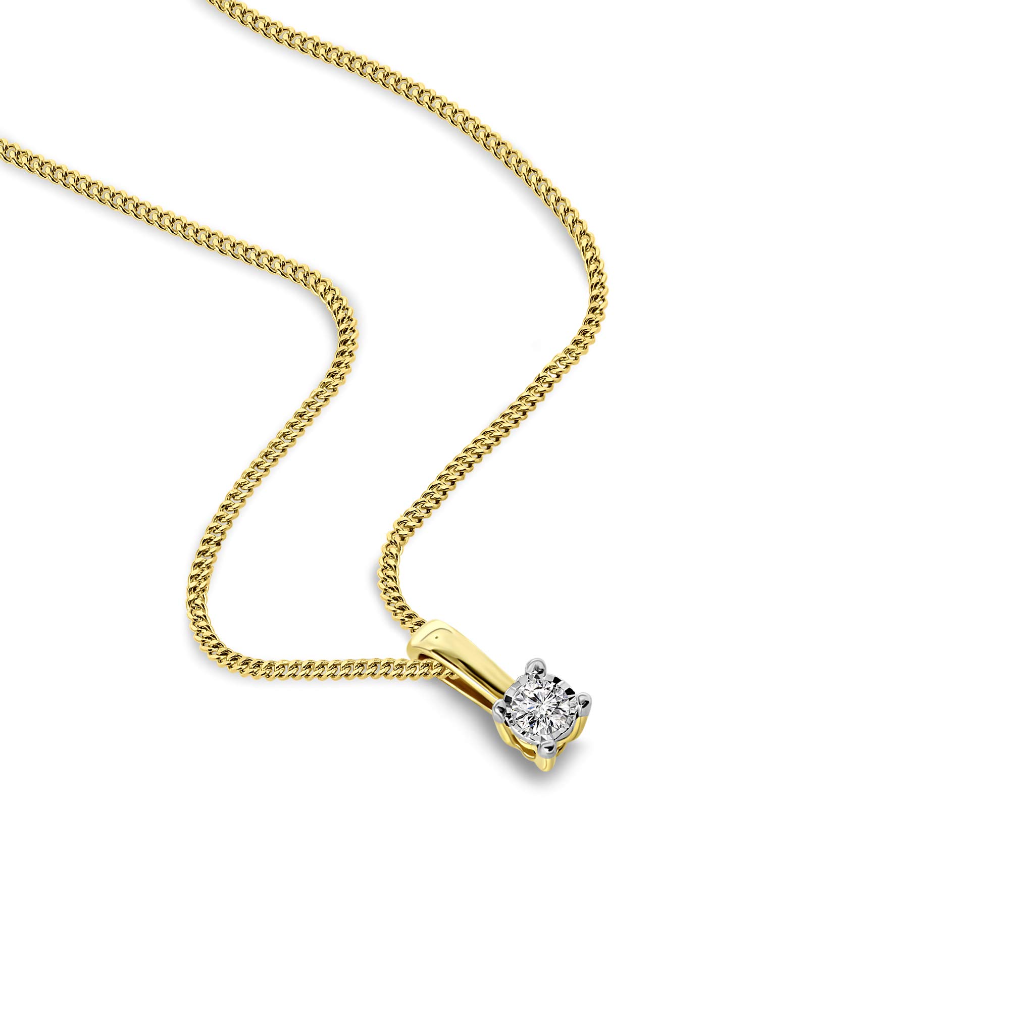 MIORE - Collana Donna Oro Giallo- Oro Bianco Vero 9KT 375 - Diamante Naturale, Punto Luce Pendente con Catena, Collana anallergica Catenina lunga Cm. 45