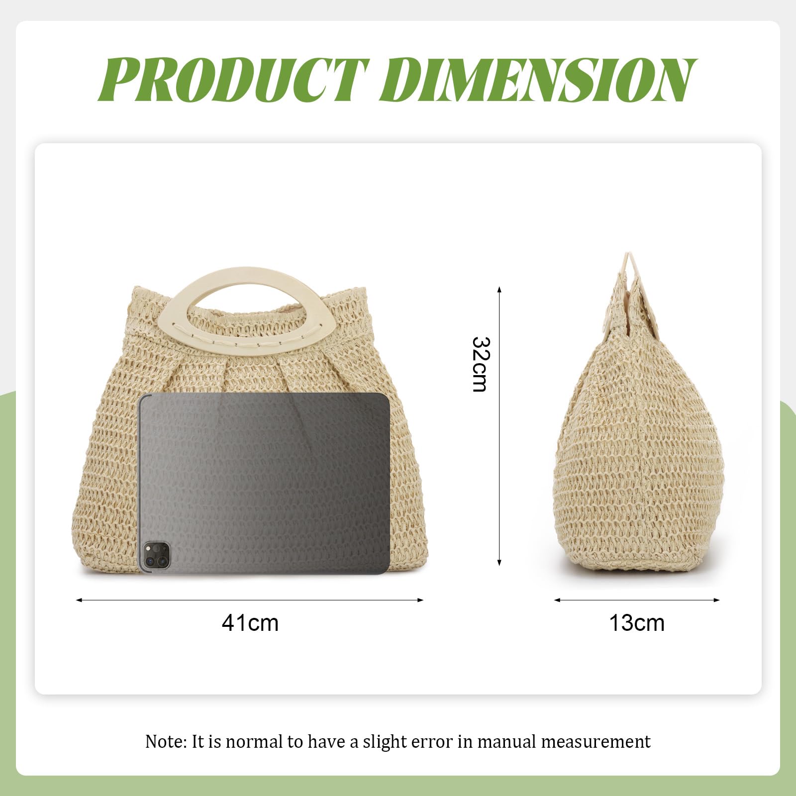 Borsa Tote in Paglia per Estate - Borsa da Spiaggia Tessuta con Manico in Legno, Ideale per Vacanze e Viaggi