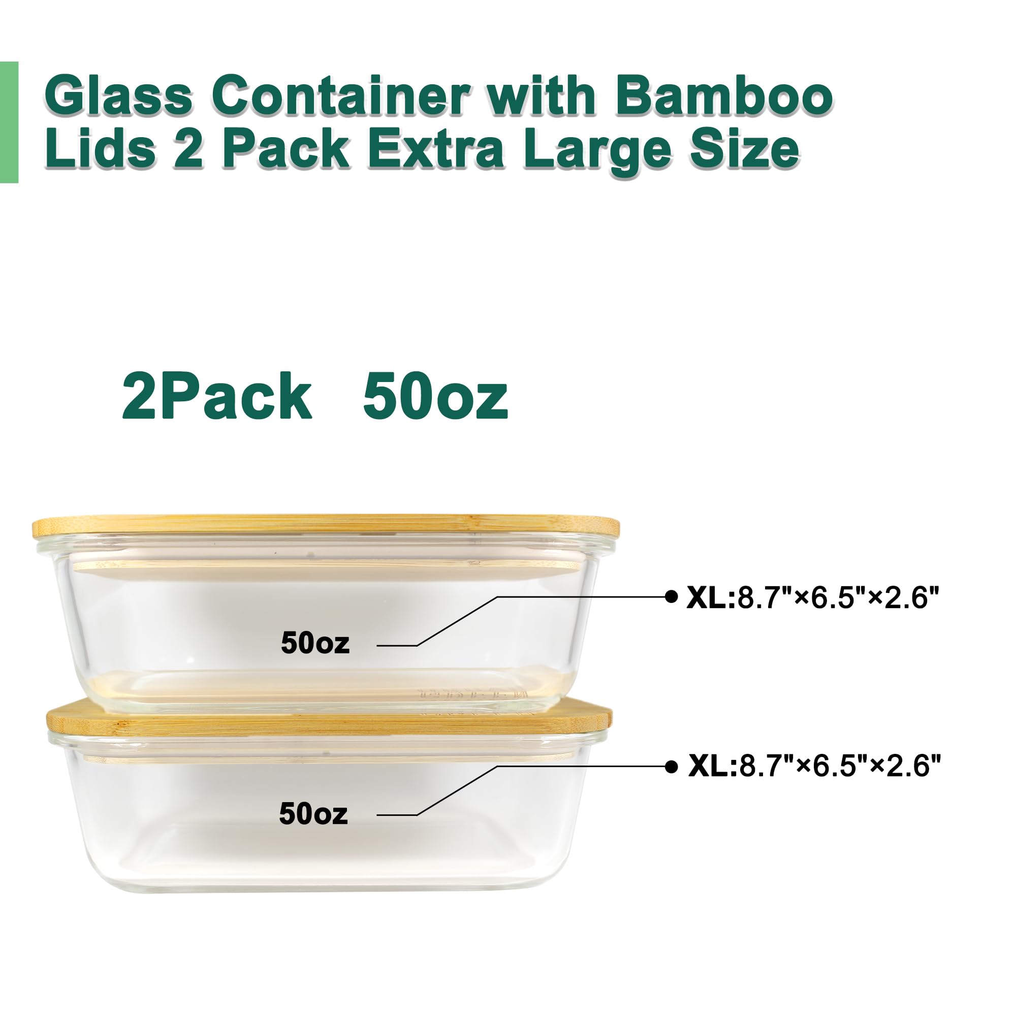 Urban Green Glasbehälter mit Bambusdeckel, 2 Stück, 1,5 l, große Glas-Frischhaltedose mit Deckel, Meal Prep Containers, 2 Stück