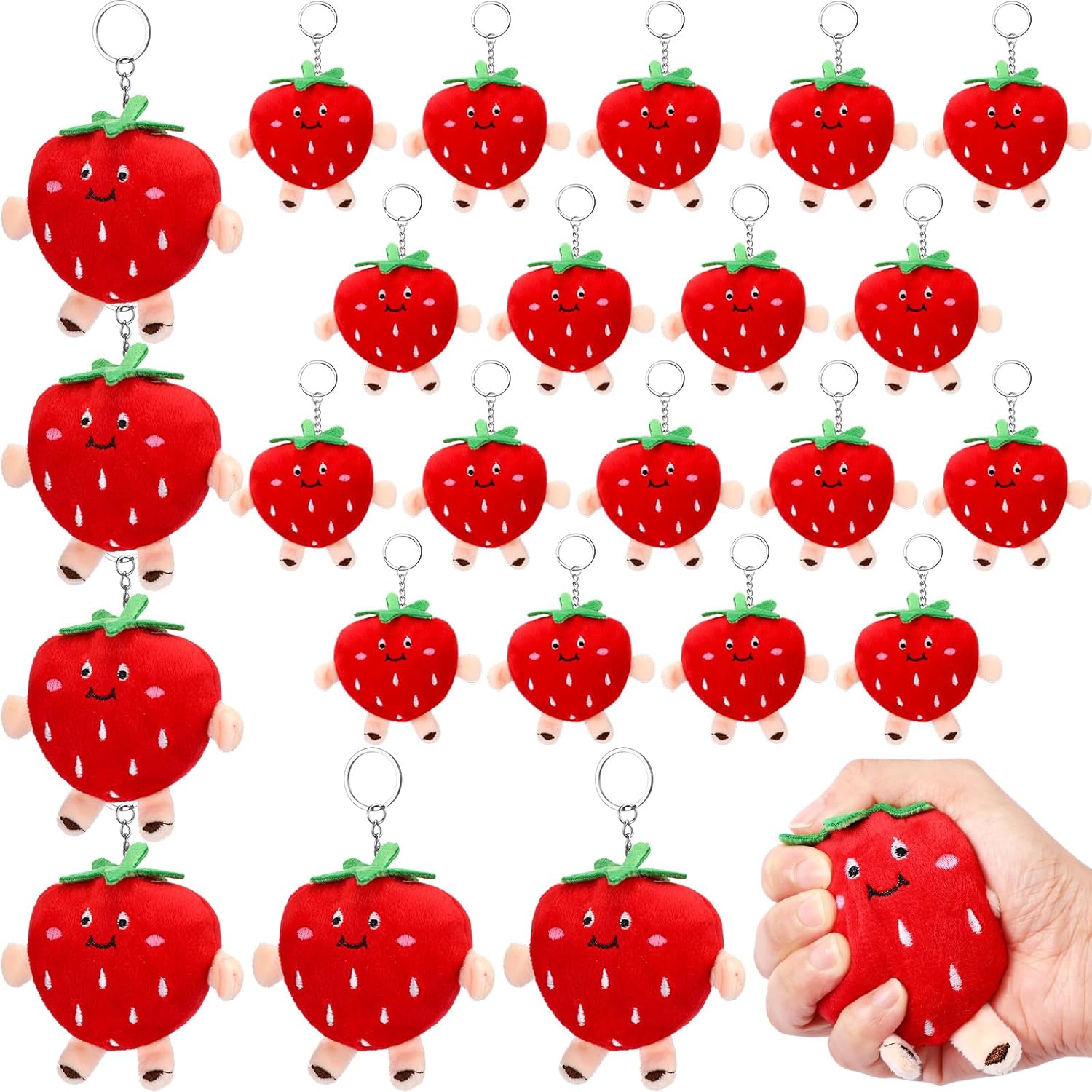 XunYee 36 Pcs Cute Strawberry Fruit Keychains Plush Pendant Red Plush Stuffed Kawaii Charm Goodie Bag for Strawberry Party Favor