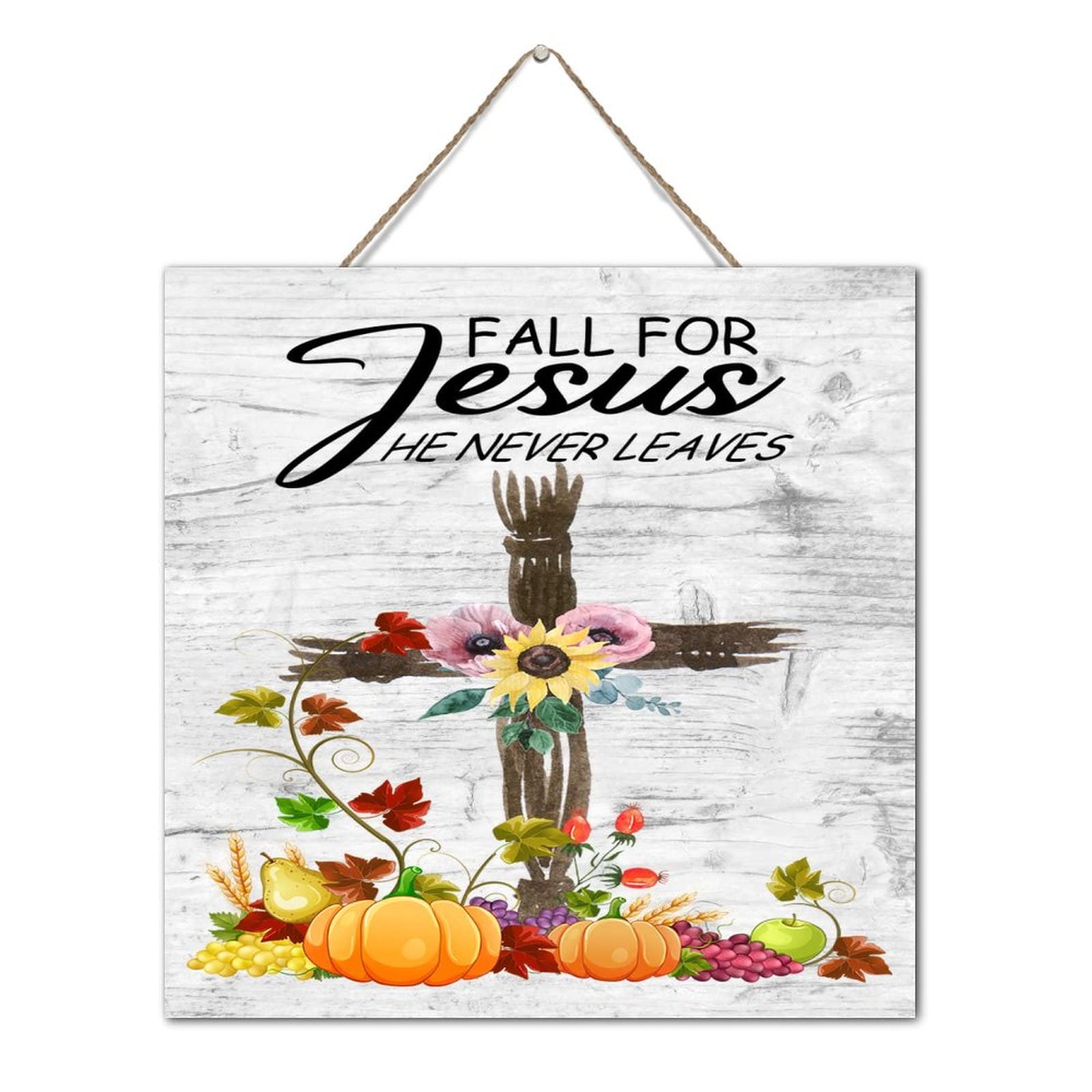 Plaque bois Fall for Jesus décoration murale motivation 30x30cm
