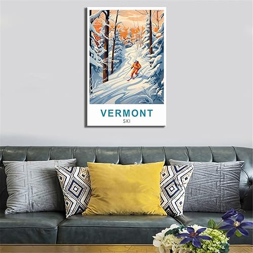 Miniatura 4 de iPuzou Póster de viaje vintage de Vermont para esquí, 08 x 12 pulgadas (7.9 x 11.8 in), lienzo e impresión artística de pared para sala de estar