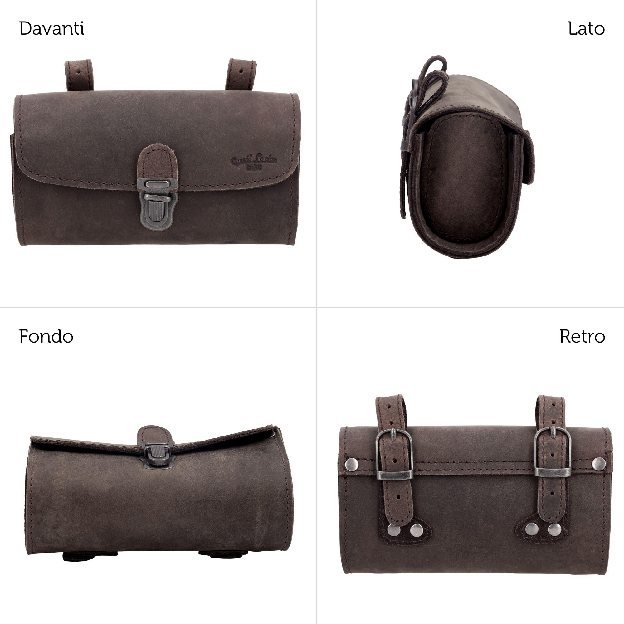 Gusti Borsa da Sella Wolfgang L. - Borsa da Manubrio per Bici in Pelle Vintage Marrone
