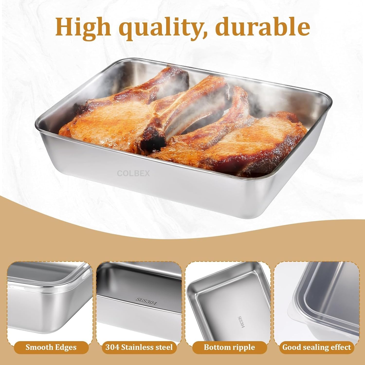Honbuty 2000ML Stainless Steel Food Storage Container with Transparent Lid |Food Serving and bakingTray for Kitchen, Microwave, Freezer, Dishwasher Safe (Silver, Rectangle) (4) - Image 8 thumbnail