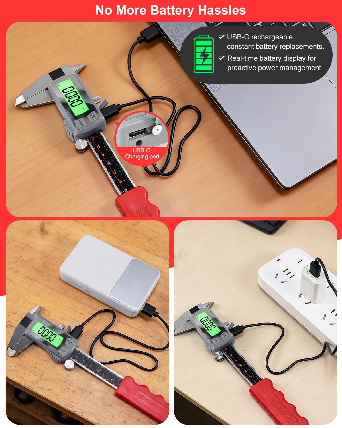 GODESON Digital Caliper - USB-C Rechargeable -2