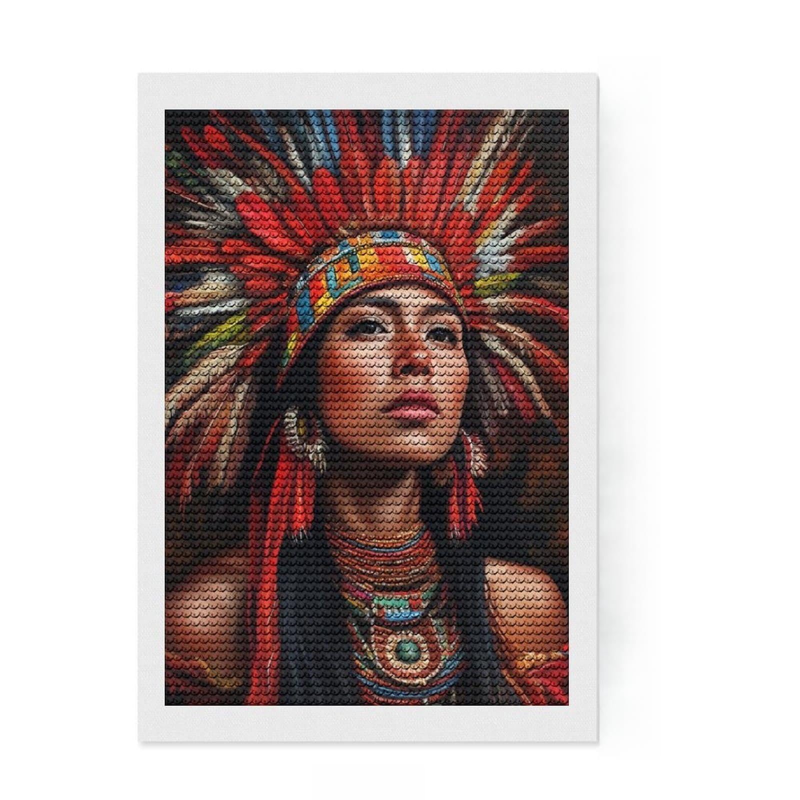 Junmoney Native American Woman Portrait Round Drill Diamond Painting 8"x12", Fun Craft Experience, Modern Decor, for Craft Lovers, Holiday Gift Idea