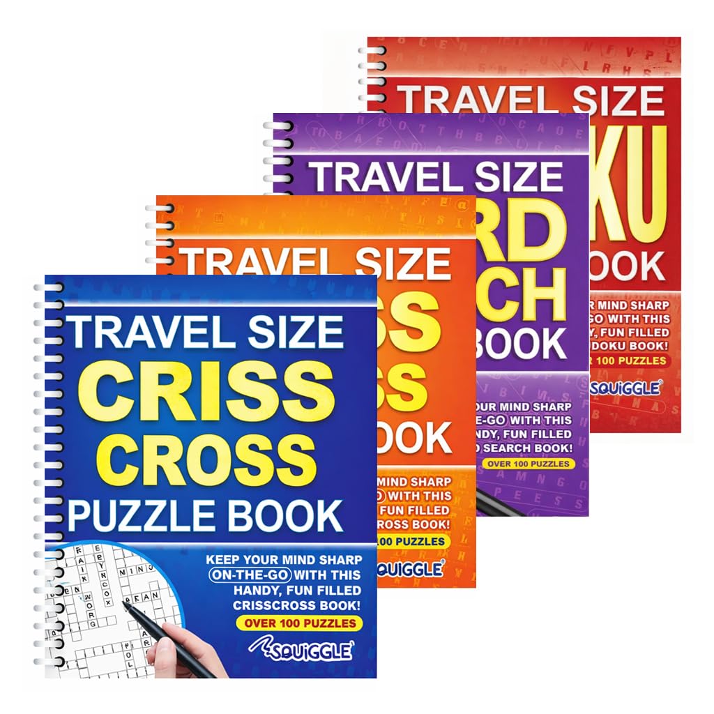 Sixstore A5 Spiral Bound Travel Size Word Search, Criss Cross and Sudoku Puzzle Books, Set of 4, Brain Teasers Travel Puzzles Book (SET 6) โ image 1
