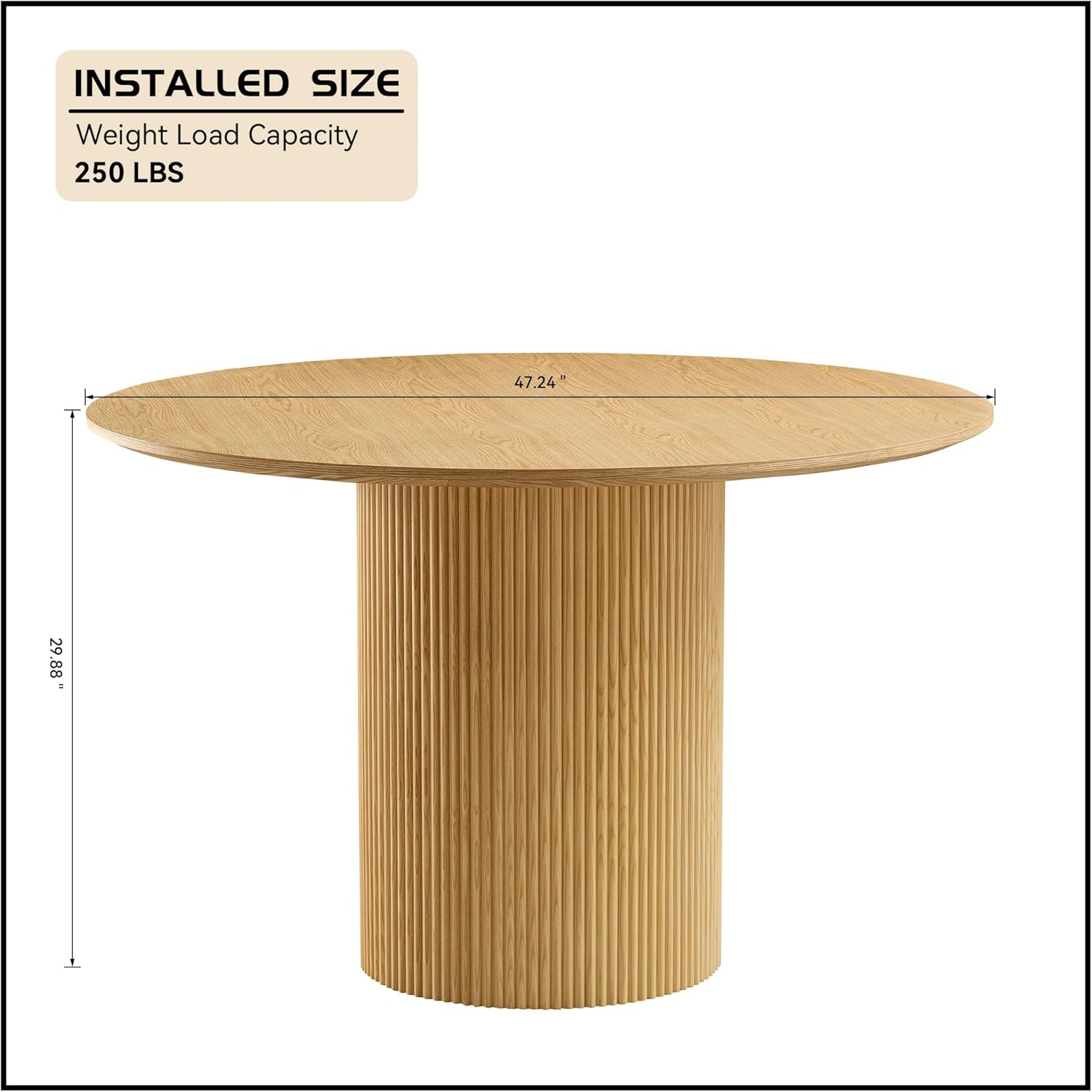 Round Dining Table 47" Modern Wood for 4-6, Oak