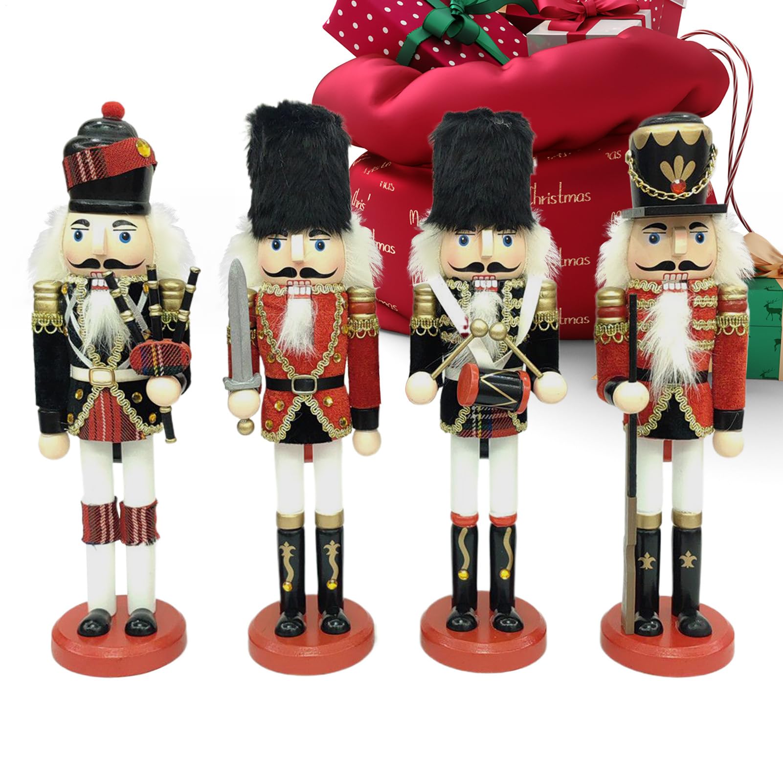 Casse-Noisettes de Noël | Figurine Soldat Casse-Noisette Décor | Bureau - Ensemble de 4 Décorations de Noël en Bois pour Cuisine Table à Manger Chambre Séjour Bureau Résidence Étudiante