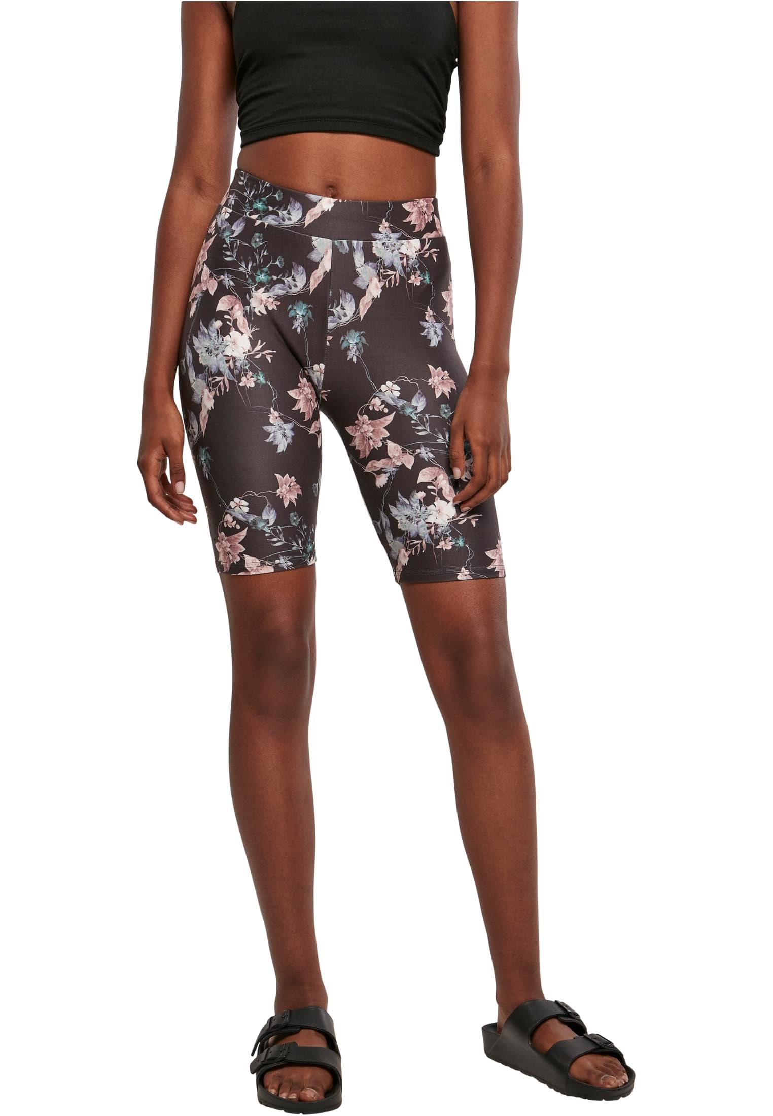 Urban Classics Women's Blacksoftflower Soft Aop Cycle Shorts Yoga Shorts, M