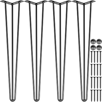 Happybuy Hairpin Table Legs 28" Black Set of 4 Desk Legs 880lbs Load Capacity Each 220lbs Hairpin Desk Legs 3 Rods for Bench Desk Dining End Table Chairs Carbon Steel DIY Heavy Duty Furniture Legs