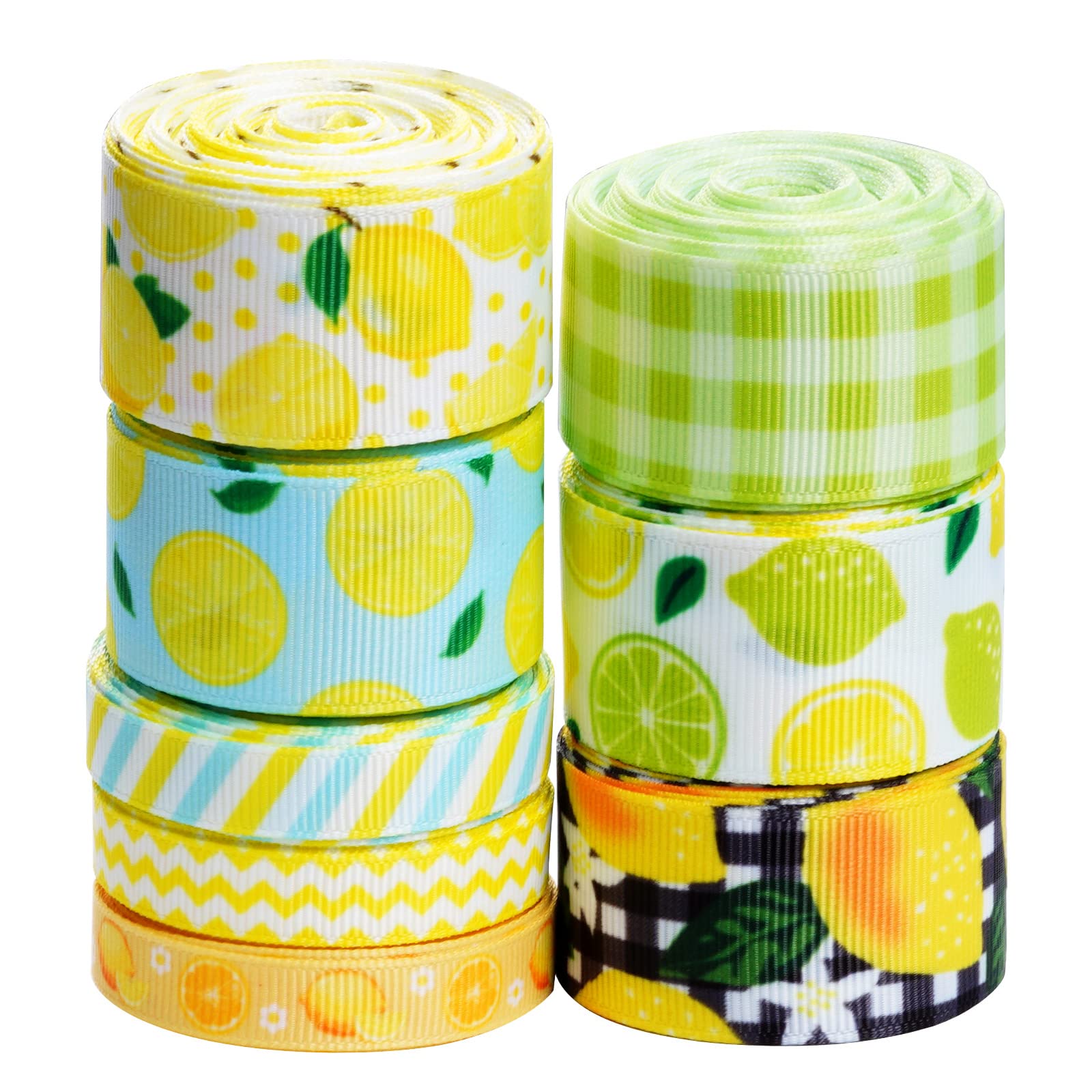 obmwang 8 Rolls Lemon Ribbon Summer Lemon Satin Ribbon Yellow Ribbon for , Crafts, Wedding Decor, Bow Making, Sewing, Gift Package Wrapping and More, 40 Yards