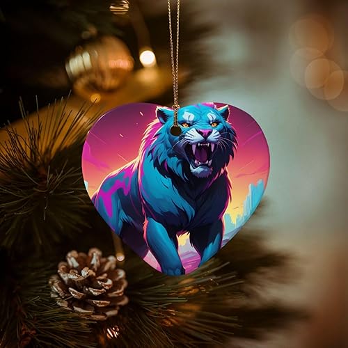 Miniatura 5 de Synthwave Sabertooth patterned Star Shape ceramic pendant, perfect for decorating your home Christmas tree for winter parties