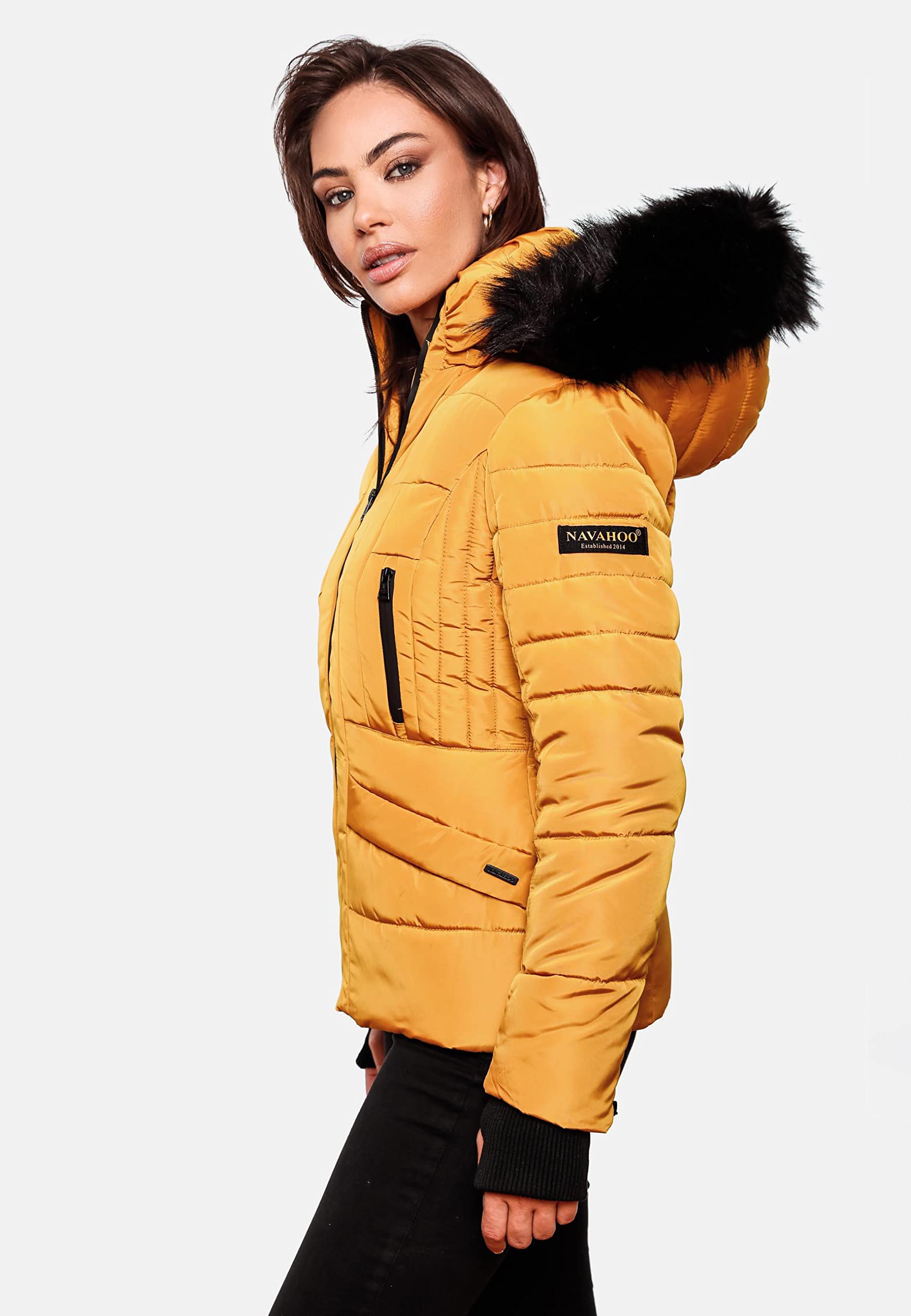 Navahoo Adele Chaqueta de Invierno para Mujer con Capucha de Pelo sintético Negro XS-XXL