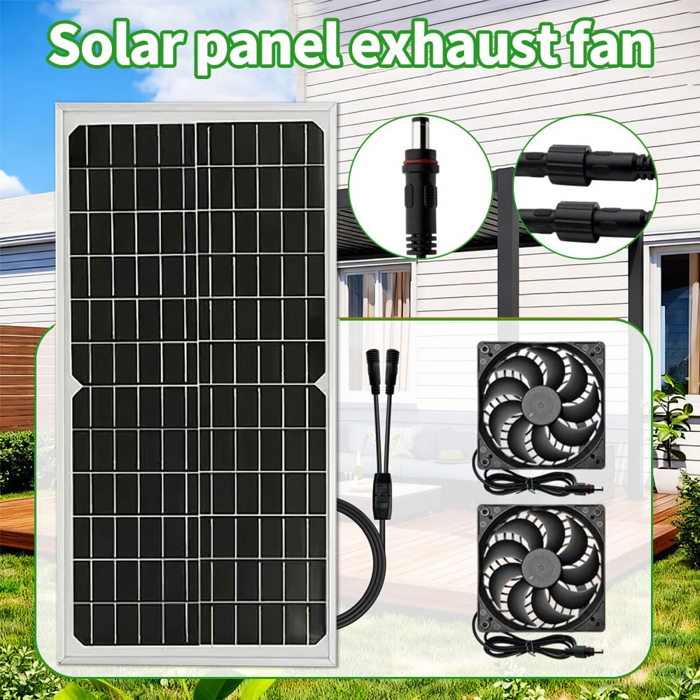 Ventilateur Solaire 16W, Ventilateur d'Échappement avec 2 Ventilateurs CC, Kit Panneau Solaire Étanche