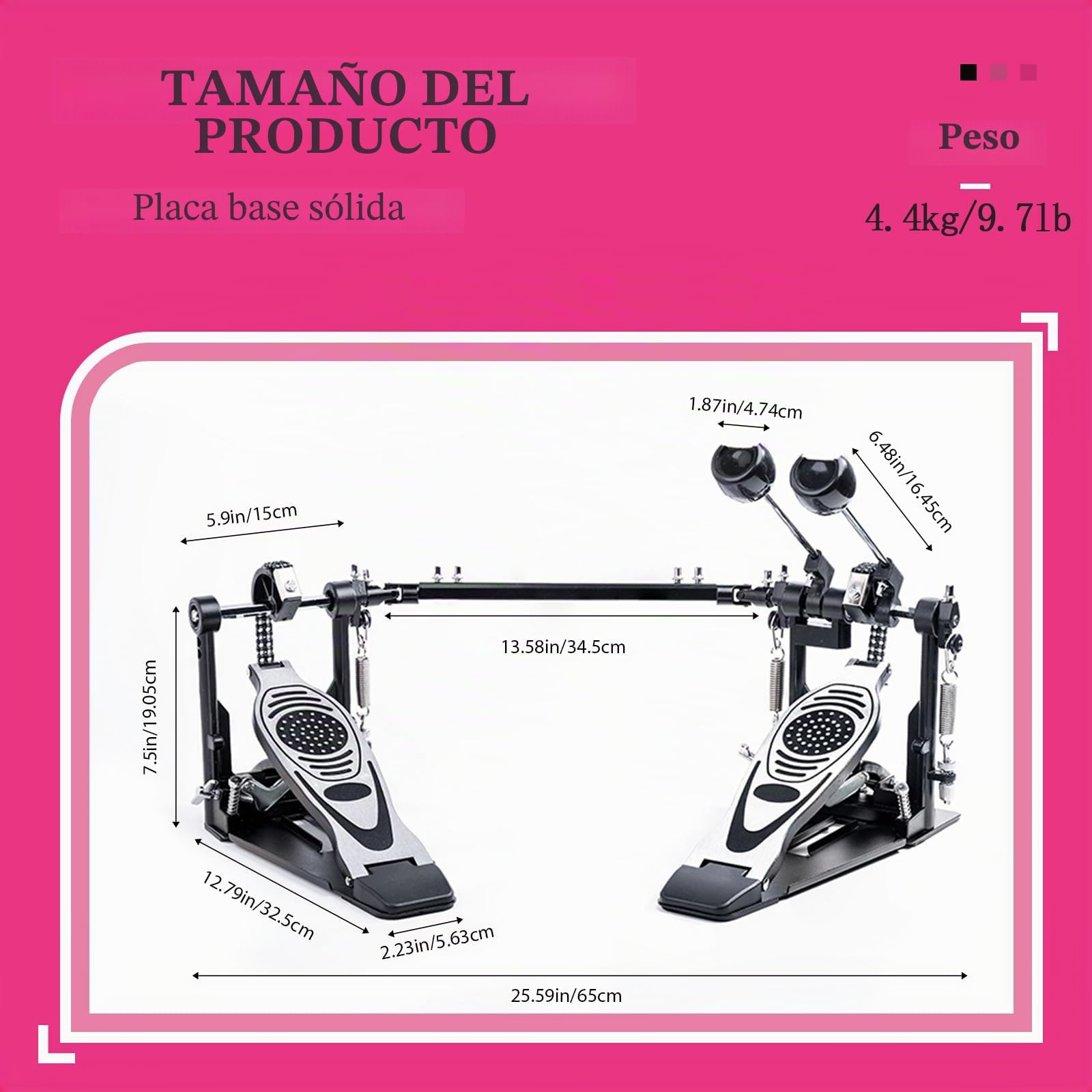 Doble pedal bombo, pedal de bombo doble con doble cadena, accesorios de percusión profesional (V-VZ14) | Pedal de bombo doble con doble cadena, respuesta directa, base estable, rendimiento ajustable para bombo