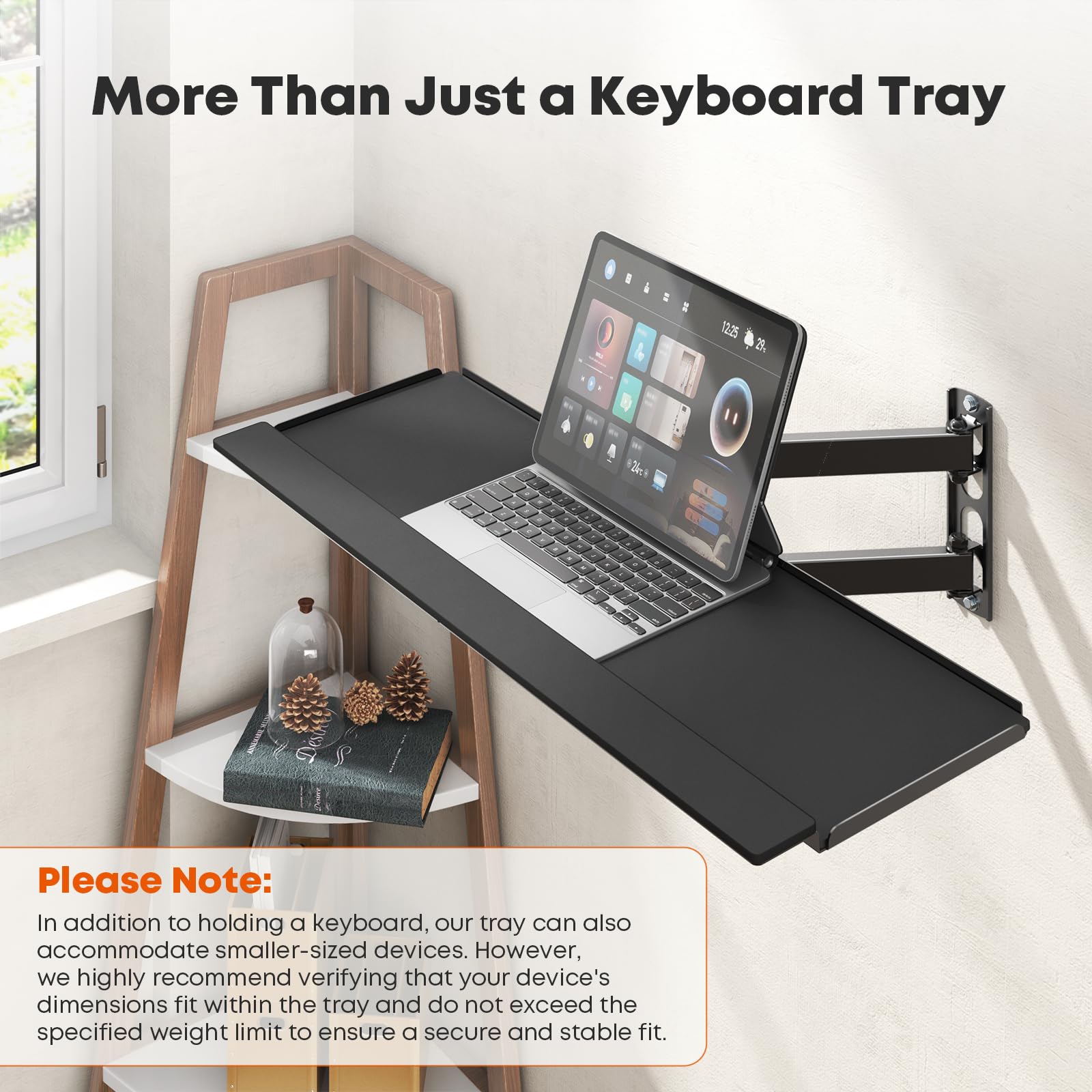 PUTORSEN Supporto da parete per tastiera con braccio girevole – Supporta 9kg, inclinazione -20° a 3°, rotazione ±180°, ergonomico per home office e officina, nero