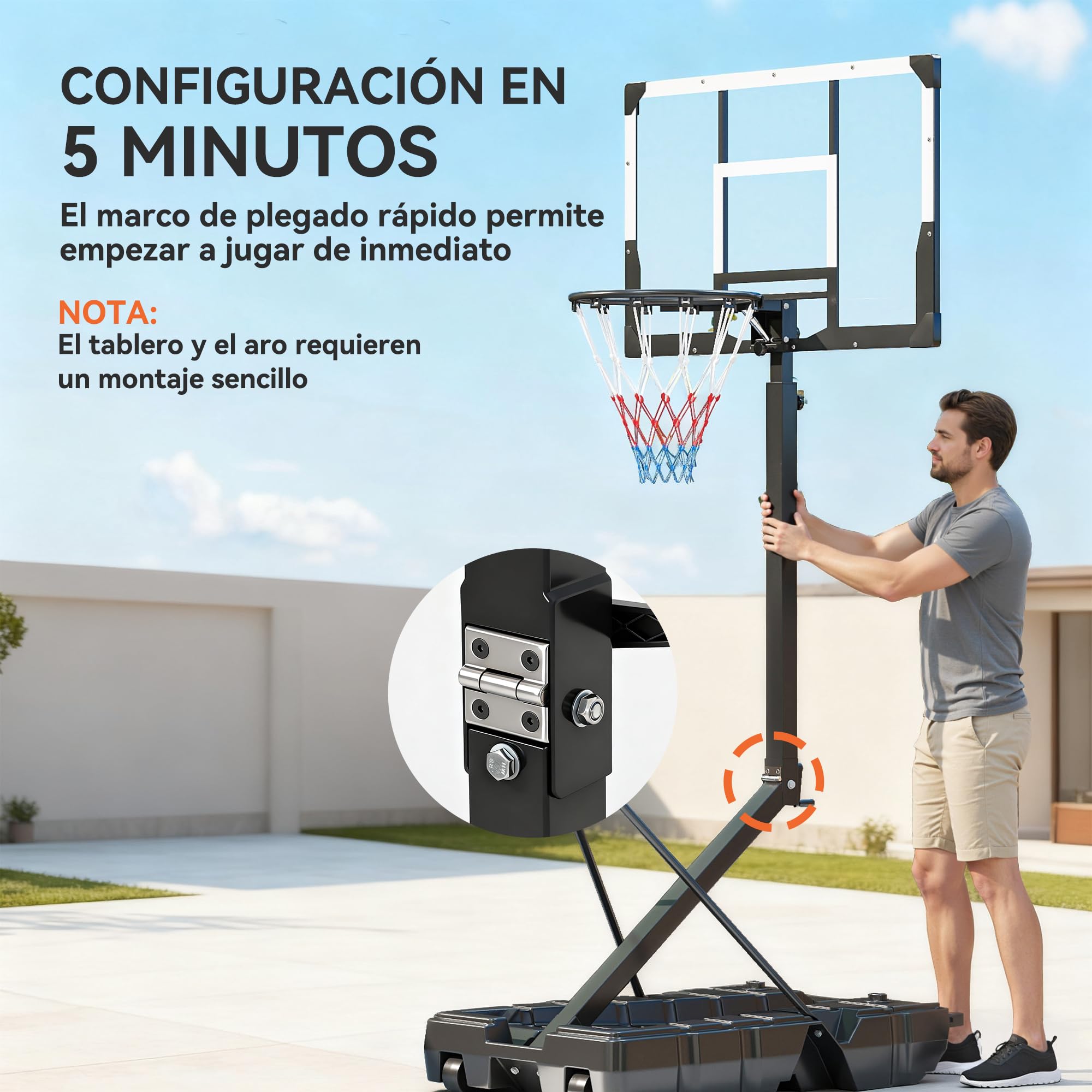 SPORTNOW Canasta de Baloncesto para Exterior, Altura Ajustable 230-305 cm, Canasta de Baloncesto Portátil con Marco Plegable, Tablero Irrompible, Ruedas y Base Rellenable, para Adolescentes y Adultos