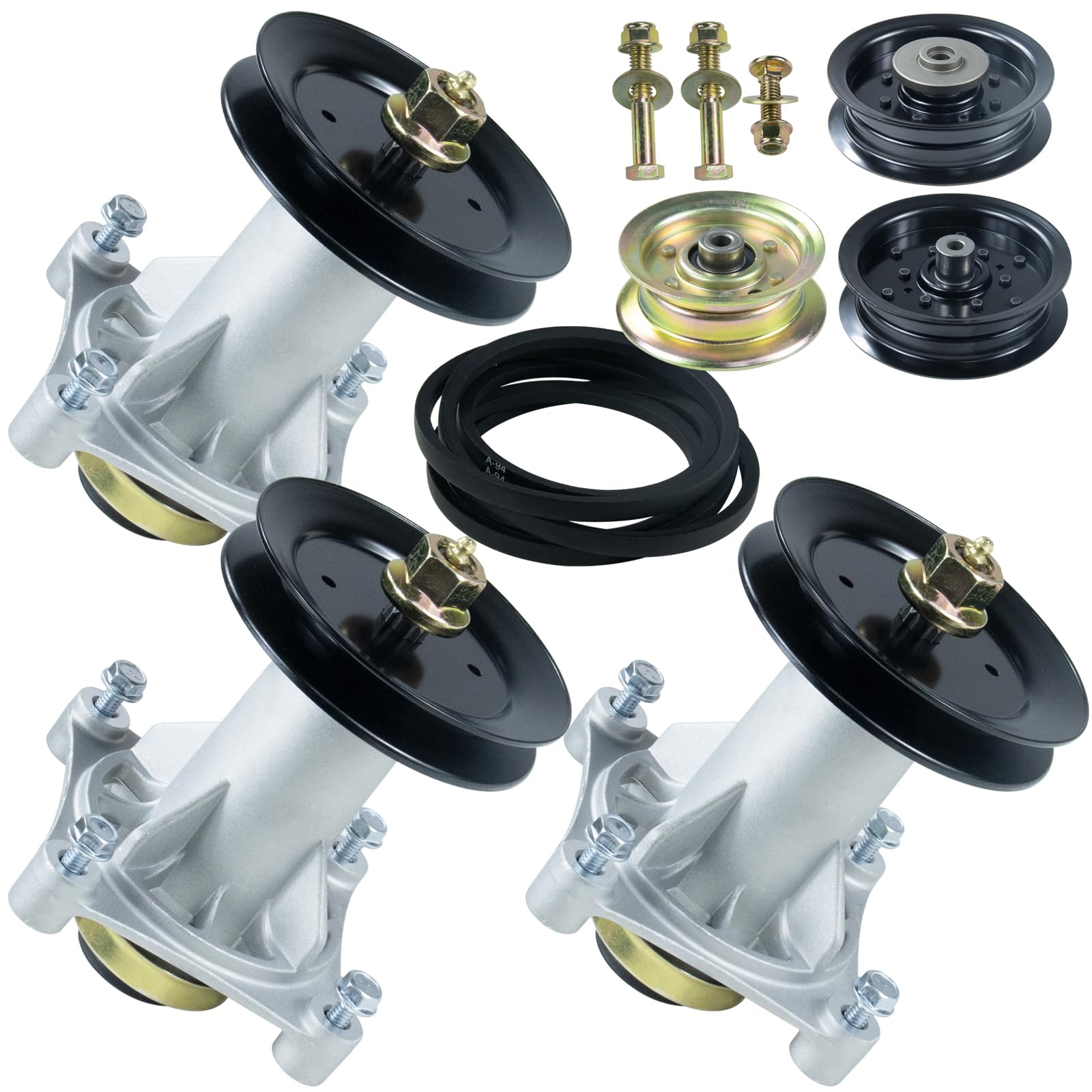 Photo 1 of 3 Pack 587819701 Spindle Assembly with 173435 Pulley 196104, 196106, 177968 Pulley 593773401 Belt Replaces Husqvarna 532187292, 532187281, 532192872, 587253301, 587125401, AYP 187292, 187281 3x187292+3x173435+1x196104+196106+177968+593773401