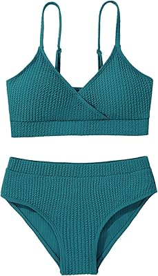 Girl's 2 Piece Swimsuit Solid Spaghetti Strap Bikini Sets Beach Bathing Suit Swimwear for Teen Girls