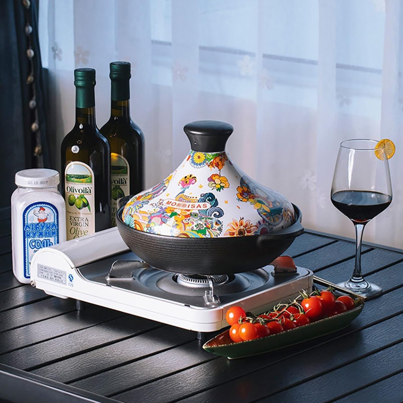Bedruckter Tajine Topf Langlebiger Keramik- Tagine Marokko Mit Konischem Deckel, Auflaufform Zum Köcheln Von Eintöpfen, Currys, Kochen
