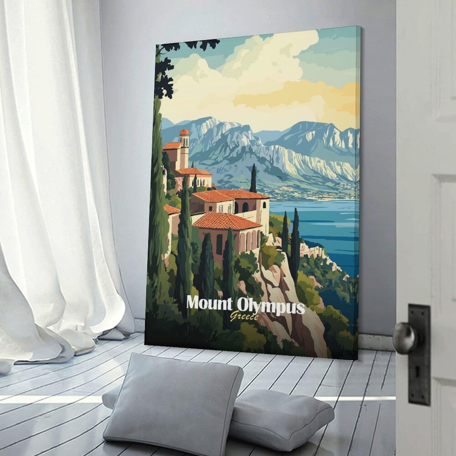 Junmoney Mount Olympus Greece Home Decor Wall Art, 24x36inch(60x90cm), for Flats, Guest Rooms Or Compact Rooms, Stylish Wall Art for Fresh Spaces