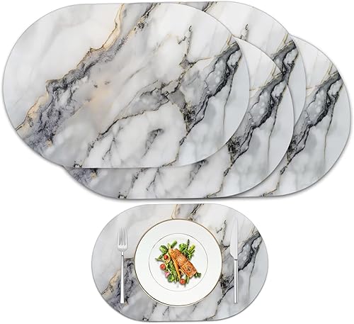 Miniatura 88 de Juego de 6 manteles individuales lavables para mesa de comedor, resistentes al calor, mesa de cocina, decoración del hogar, lavable, ovalada, de