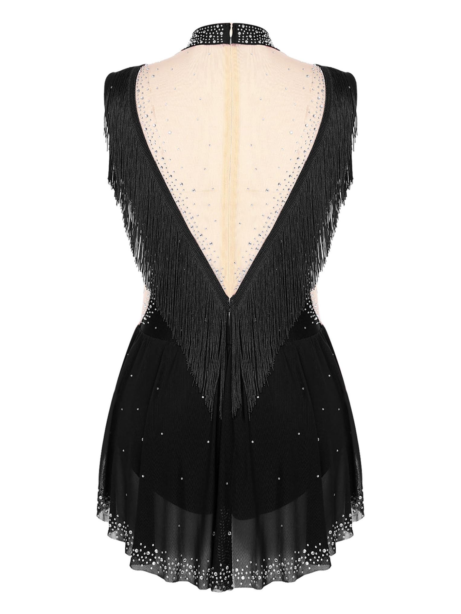 Oyolan Enfant Fille Justaucorps de Gymnastique sans Manches Leotard Danse Justaucorps Franges Strass Tenue Patinage Artistique Costume Spectacle