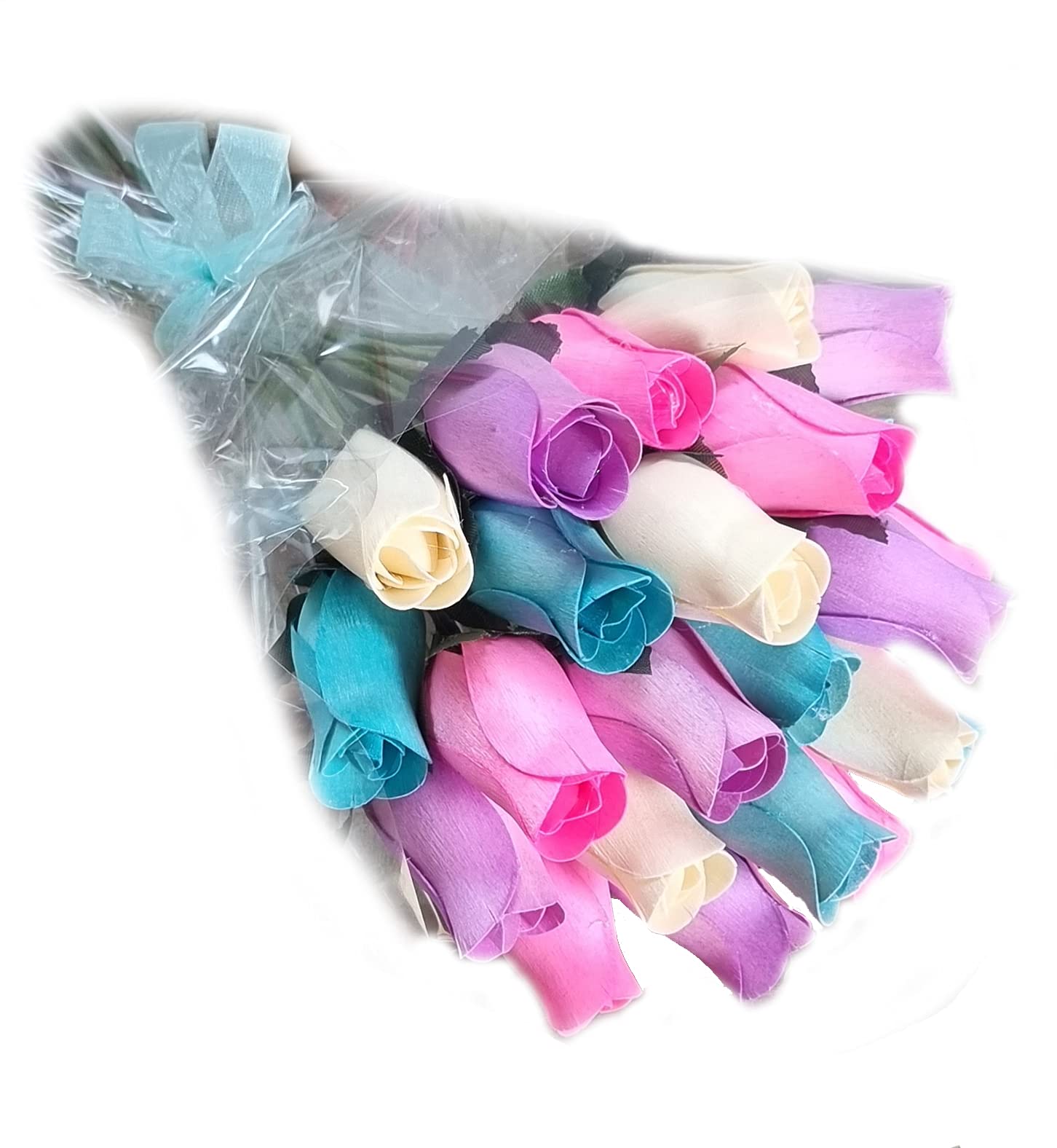 Homestreet Pastels Everlasting Flower Bouquet, 2 Dozen Wooden Roses In A Choice Of Vibrant Colours, 24 Rose Buds In Cello-Instant Floral Gift (Pastels)