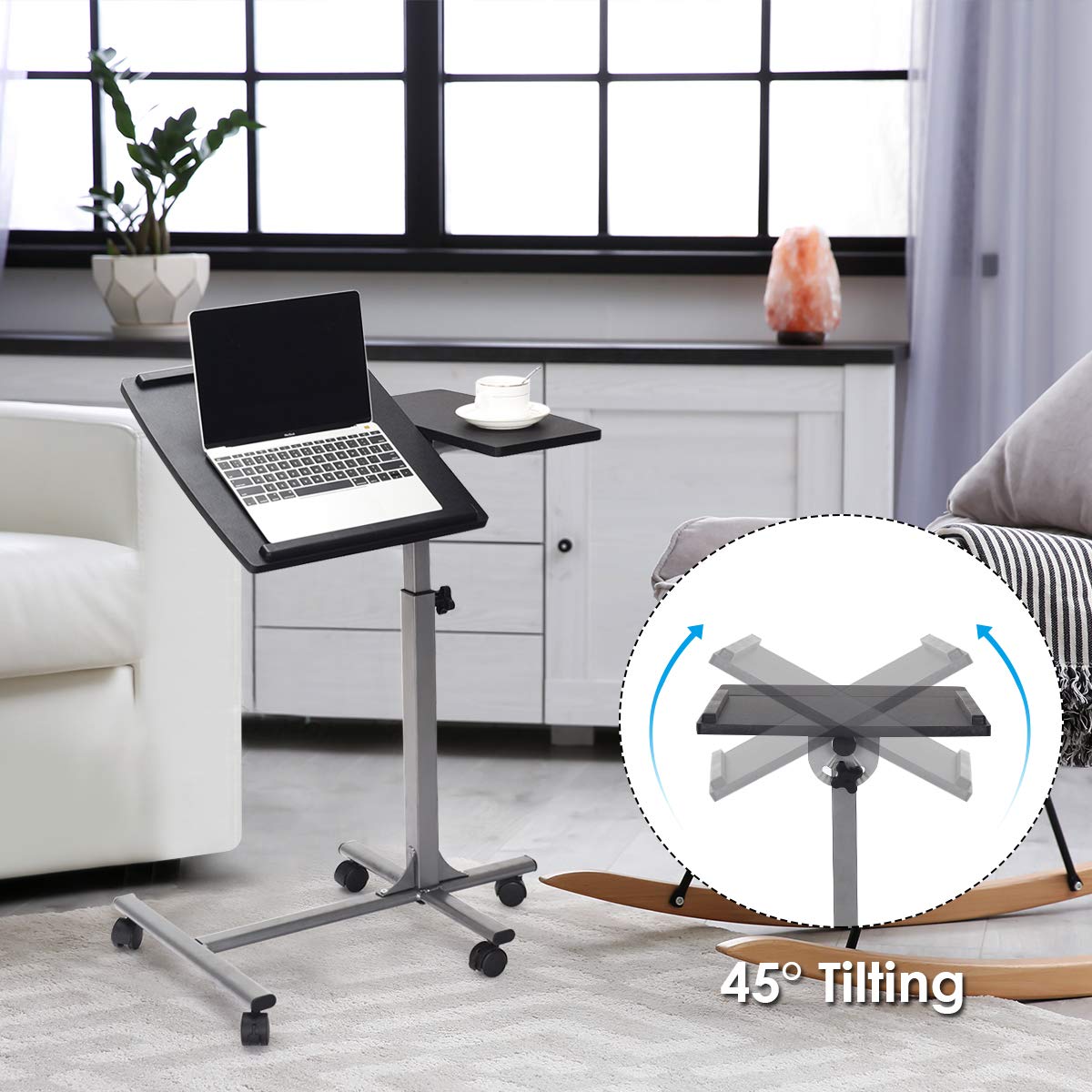 Tangkula Rolling Laptop Desk Cart, Mobile Laptop Stand with Tilting