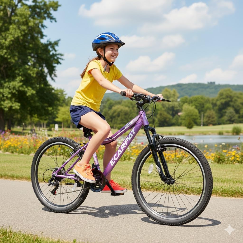 Ecarpat 24 26 Inch Women Girls Mountain Bike, Disc/V Brakes 21 Speeds Women Bike, Sturdy Steel Frame and Suspension Fork, Stylish Adult and Teens Bicycle for Urban Trail Snow Commuter