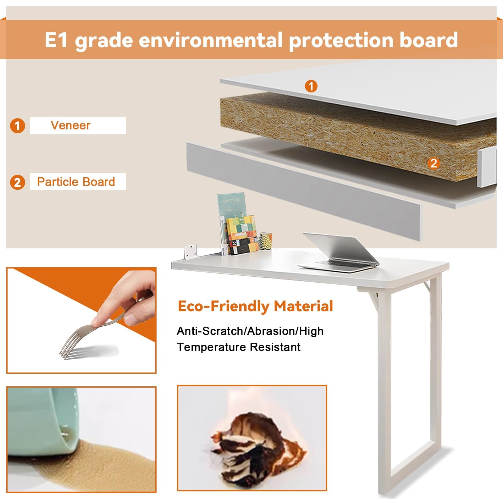 Blanche Table De Balcon 90×60cm Table Escamotable Murale Rabattable Fixés Au Mur Table à Manger Murale, Idéal pour Table De Cuisine Table Salon Petites Pièces