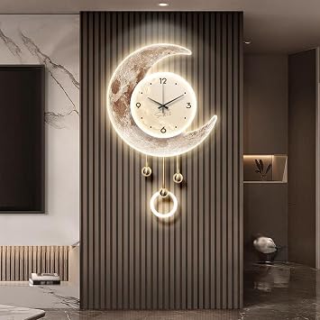 3D Wall Art Decor with Led Light, Wall Light Decor with Clock, Metal Wall Hanging Sculpture Painting with Metal Ball Pendant for Living Room Entrance OfficeB,50 * 72cm
