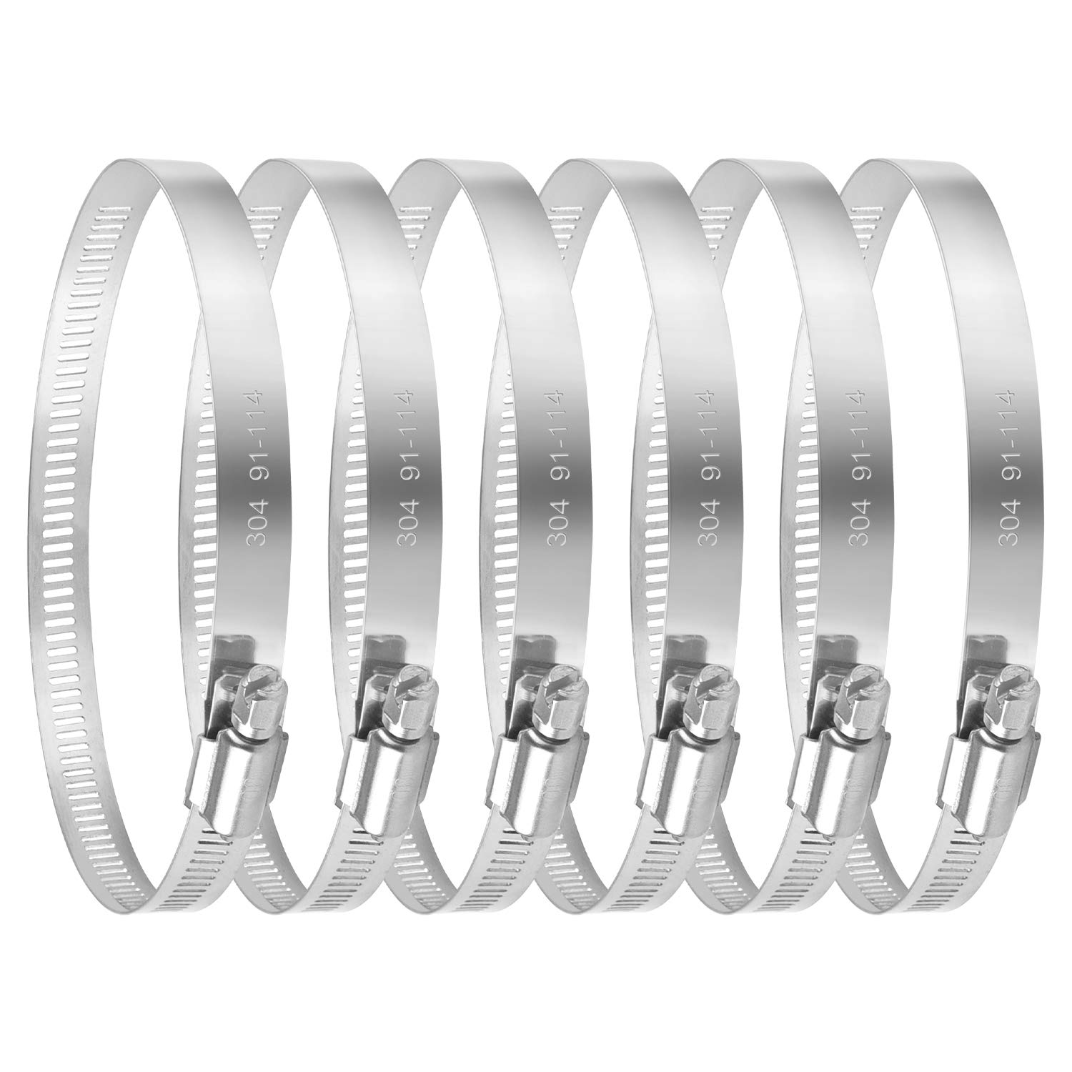 MIAHART 4 inch Hose Clip Adjustable 304 Stainless Steel Duct Clamps 6 Pack Worm Gear Adjustable 91mm-114mm Pipe Clip Worm Drive Clamp for Automotive Mechanical Agriculture (91-114mm)