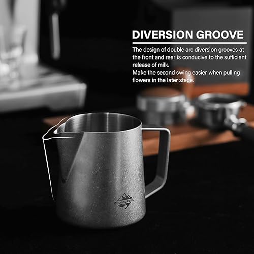 Miniatura 6 de Jarra espumadora de leche | 20 oz 20.3 fl oz Coffee Latte & Cappuccino Art Barista Jarra al vapor | Jarra de acero inoxidable retro plateada grande