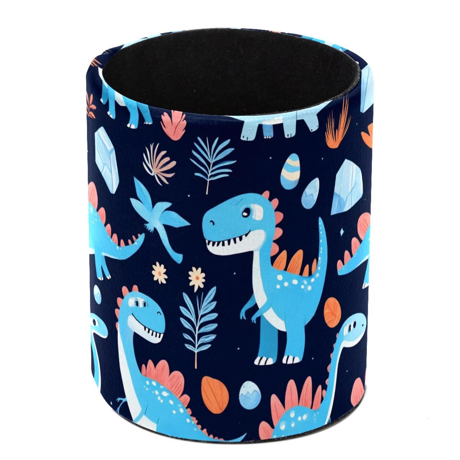 HEOEH Dinosaur Pen Holder for Desk, PU Leather Pencil Holder Pen Cup Marker Holder Makeup Brush Holders, Desk Accessories & Workspace Organizers for Home, Office