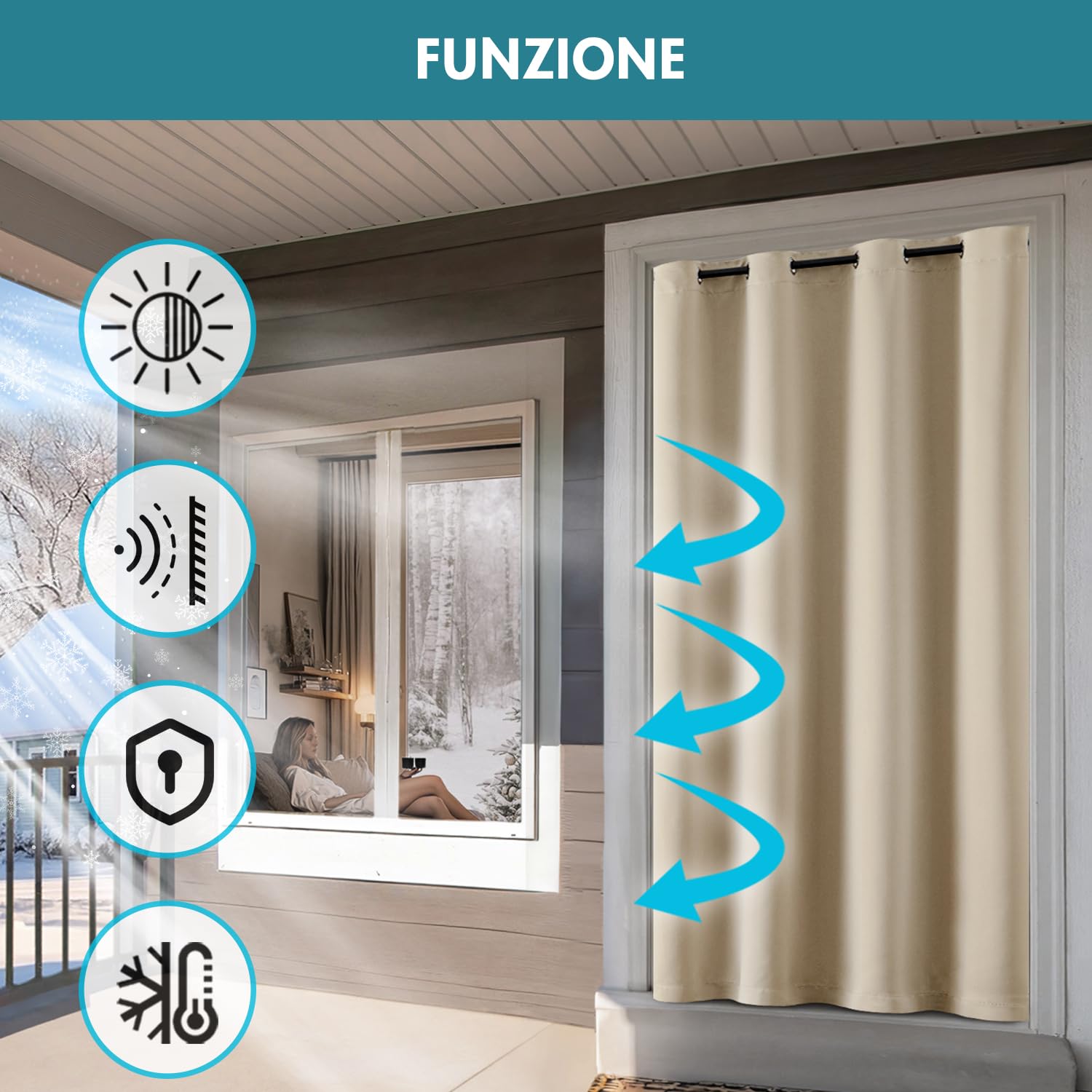 MIULEE Tenda Termica Isolante Freddo e Caldo, Tende Doppio Strato con Anelli Tende Termiche Isolanti per Interni, Beige Tenda per Porta Inverno Termica, 1 Pezzo L 132 x A 260 CM | Tenda termica trapuntata a doppio strato per porte di casa, oscurante, isol