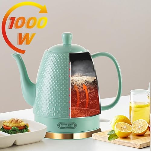 Miniatura 4 de Hervidor eléctrico de cerámica de 1.2 litros, agua de hervir rápidamente 1000 W para café y té, apagado automático, protección para hervir en seco,